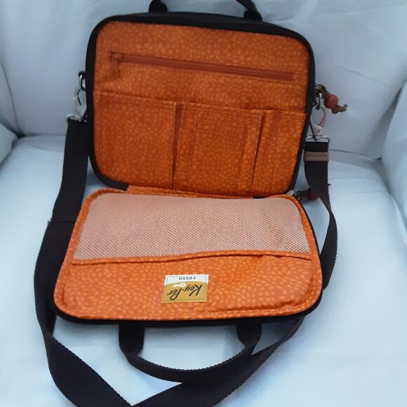 NWT Fossil Key Per Netbook Tablet Brown and Orange Bag - Picture 2 of 8